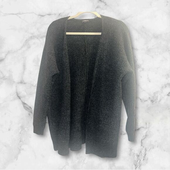 ✨Express Women's Knitted Wool Blend Open Long Sleeve Grey/Black Sz L Cardigan✨ - Picture 4 of 9